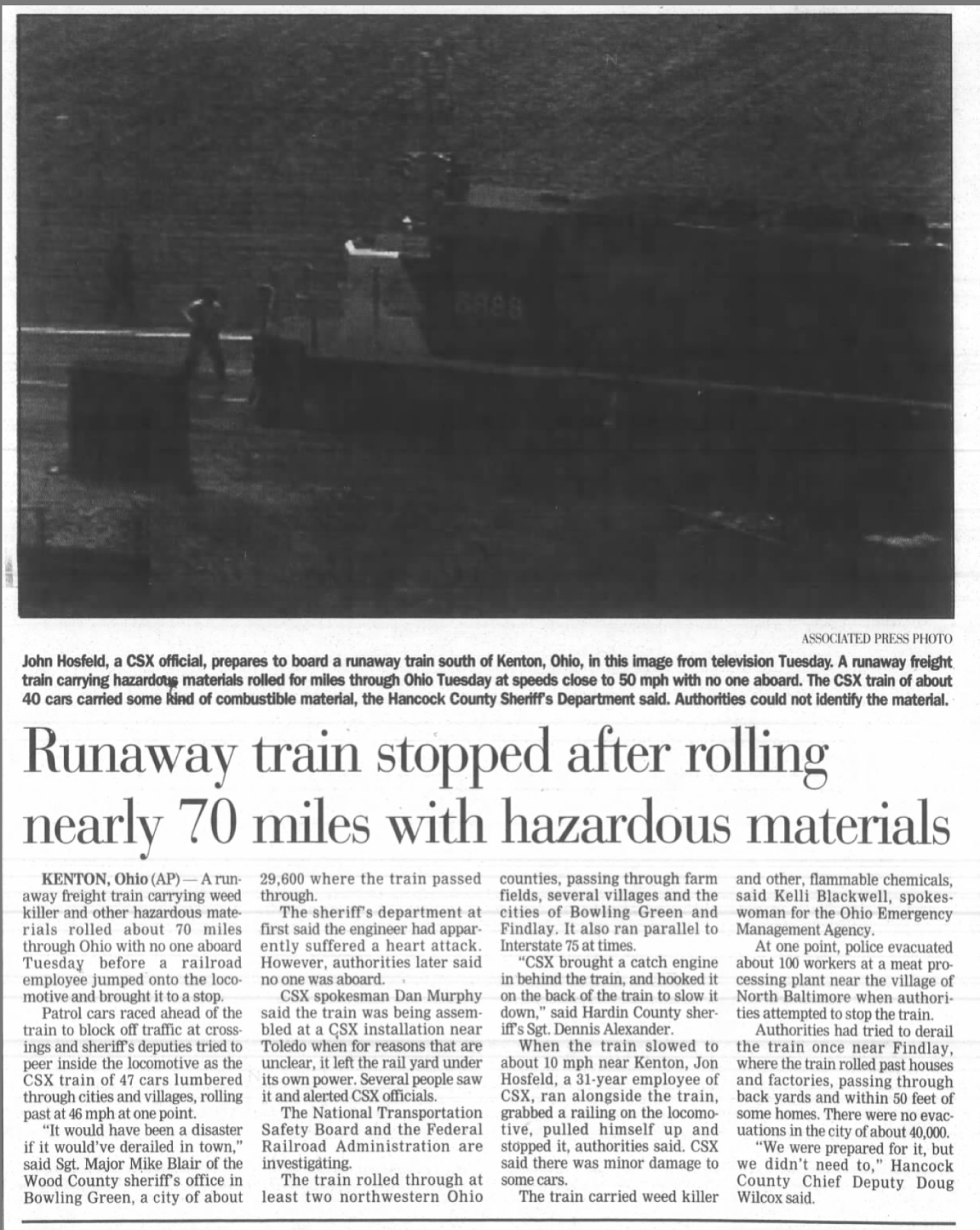 Runaway rain stopped after rolling nearly 70 miles with hazardous materials